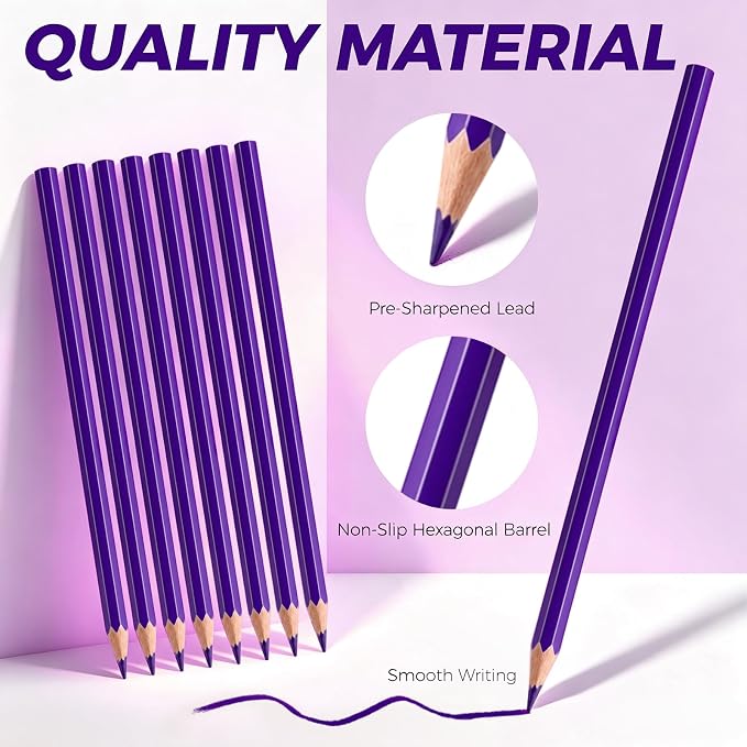 30 PCS Purple Colored Pencils, Pre-sharpened Professional Wooden Art Pencils Set for Artists Painting | Premium Drawing Sketching Supplies