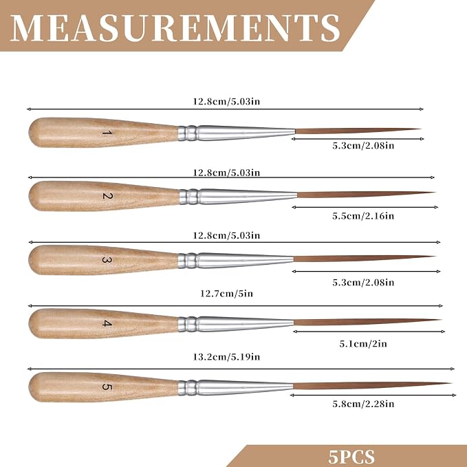 5 Pcs Long Liner Brushes Detail Paint Brushes Extra Long Fine Point Tip Pinstriping Scroll Outlining Brush for Artists Beginners Watercolor Acrylic Painting Marking Outlining Filling Creating Edge