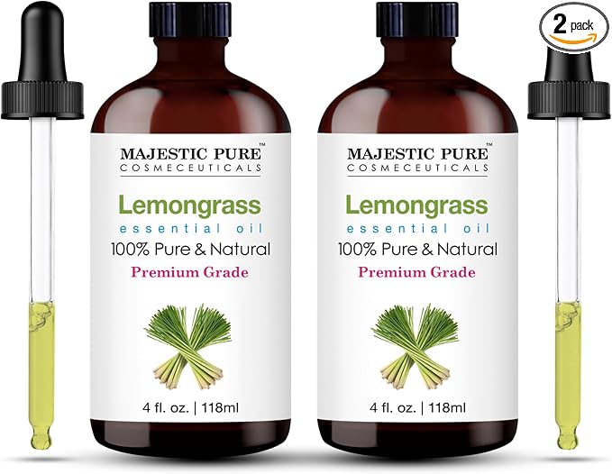 Majestic Pure Lemongrass Essential Oil for Diffuser - 4 Fl Oz (Pack of 2) | 100% Natural Essentials Oils for Aromatherapy, Massage, candle making, soap making and custom essential oil blends