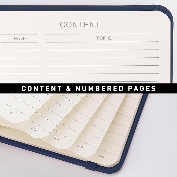 RETTACY Lined Journal Notebook, 192 Numbered Pages, A5 Size (5.7'' x 8.3'') | Leather Hardcover, 100 GSM Thick Paper, for Men & Women, Journaling, Writing, Work & Office (Navy blue)