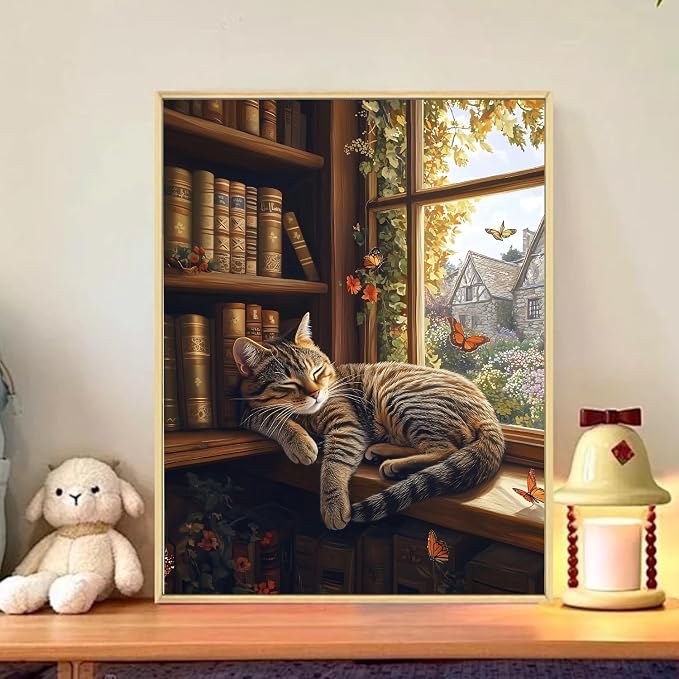 CRZMODE Cat Paint by Numbers Kit for Adults, Sleeping Cat Paint by Numbers for Adults, Acrylic Painting Crafts for Home Decor Gift (16x20inch)
