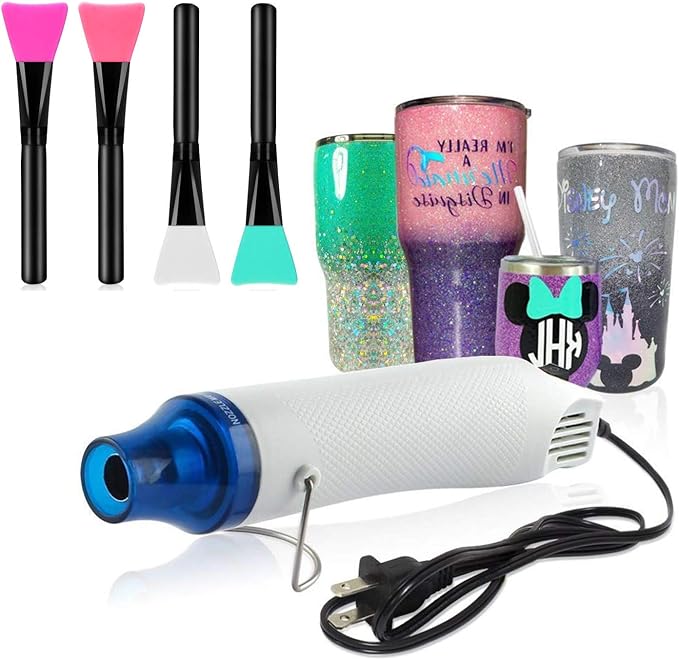 5PCS Bubble Buster Tool for Making Epoxy Glitter Tumblers, Protable Heat Gun for DIY Acrylic Resin Cups Tumblers to Remove Air Bubbles,4Pcs Magic Epoxy Brushes for Even Smooth, Ideal to Bling (White)