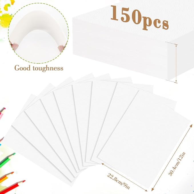 150PCS 9x12 Watercolor Paper Bulk, 140lb/300g Cold Press Thick Water Color Paper Pad for Child Adult, White Art Paper for Drawing Painting Markers Gouache, Textured Cotton Paper Sheets