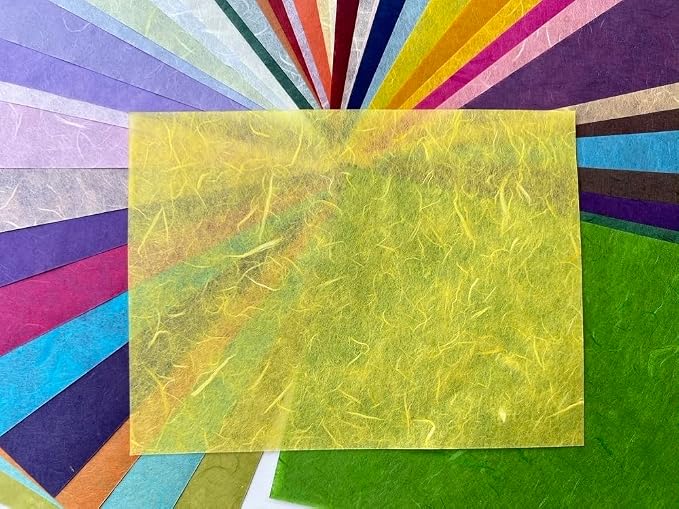 A5 50 Sheets Natural Fiber Mulberry Tree Mulberry Paper Sheets Art Tissue Washi Paper Design Craft Art Origami Suppliers Card Making 8.3" x 5.8". (Mixed 50 Color, A5)
