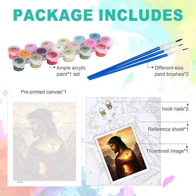 cviokrdu Jesus Paint by Numbers Kit for Adults - Christians Adult Paint by Number Kits on Canvas, Religion DIY Oil Painting for Gift Home Wall Decor (16x20inch)