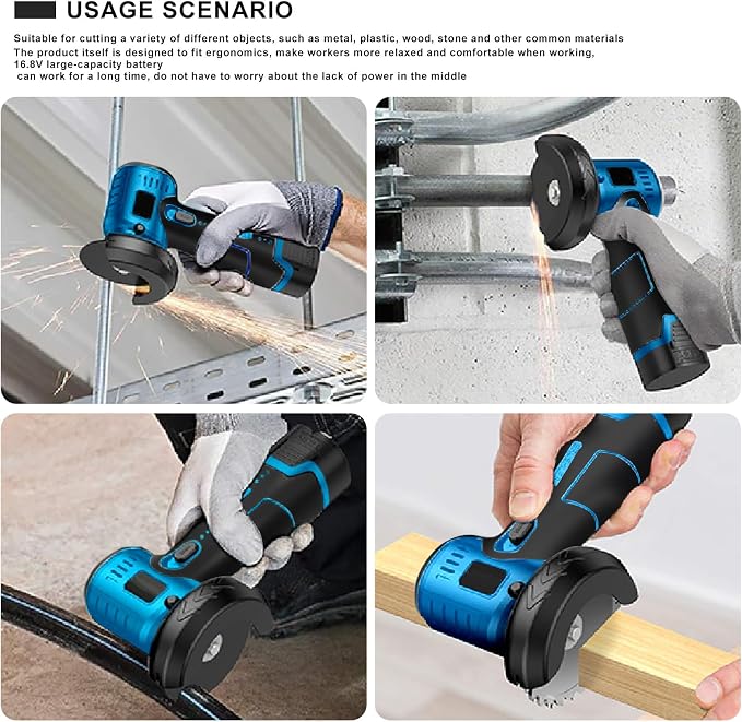 ZFULVO Cordless Angle Grinder Brushless Kit 19500rpm Cutting and Grinding | 3-Inch Mini Electric Angle Grinding Tool, 2x16.8V 2000mAh Battery & 6-Cutting Discs Grinder Handheld Cutter for Metal Wood