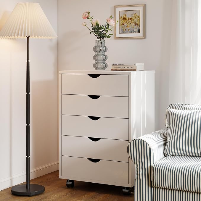 Sweetcrispy 5 Drawer Wooden Dresser, Storage Cabinets, Room Organization