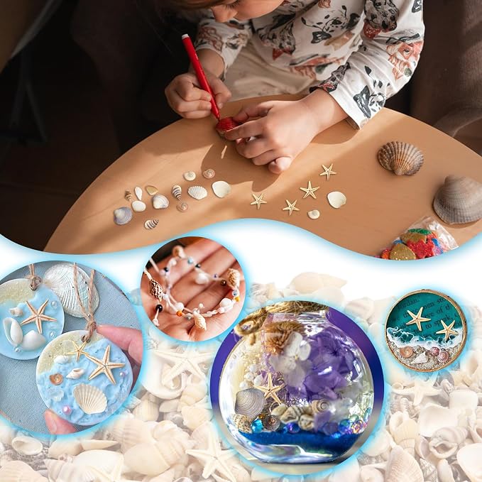 1200 Pieces Tiny Sea Shells Small Natural Starfish Mixed Ocean Beach Spiral Seashells for Home Decorations,Wedding Decor,Candle Making,Beach Theme Party,DIY Crafts and Vase Filler