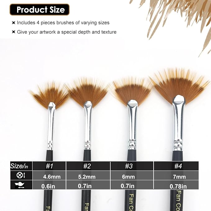 GACDR Fan Grainer Brush for Painting – 4PCS Grainer Watercolor Brush Set | Comb Brushes for Fur, Hair, Wood Grain, Grass, Feathers & Textures, Gouache Acrylic Painting