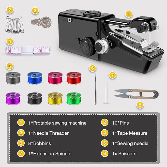 Handheld Sewing Machine, Mini Portable Sewing Machine for Beginners Adults, Electric Fast Stitching, for Home,Travel, Clothes, Fabrics, DIY Crafts, Repairs