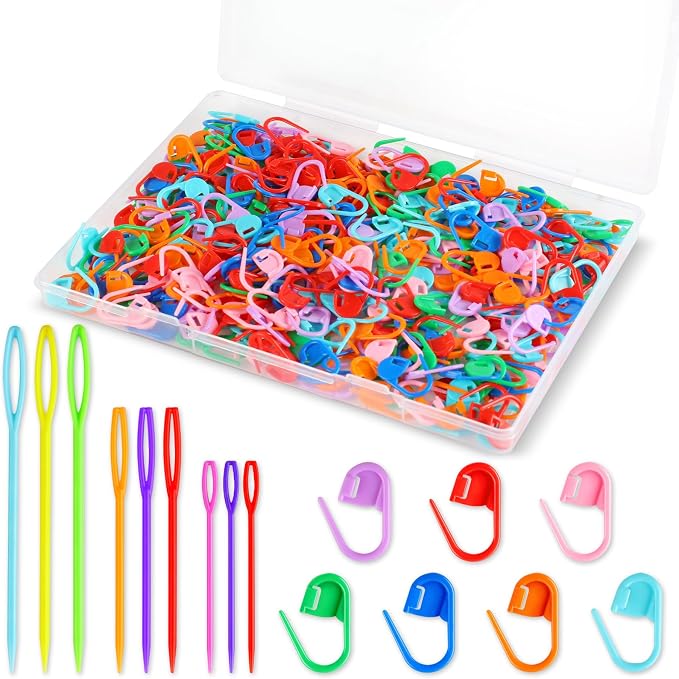 359PCS Crochet Accessories Kit, 7 Color Knitting Locking Stitch Markers with 9 Yarn Needles, Stitch Markers for Crocheting, Plastic Safety Pins for DIY & Craft Sewing