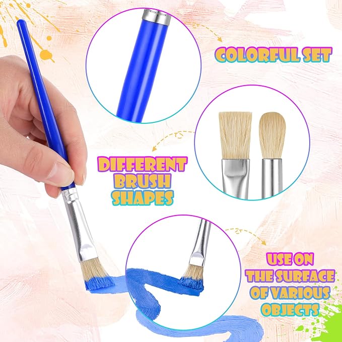 YGAOHF Paintbrushes Kids, 22 Pcs Round & Flat Toddler Kids Paint Brushes, Chubby Paint Brushes for Kids Bulk, Preschool Paint Brush for Acrylic Oil Watercolor Washable Paint Kit, Easy Hold & Clean