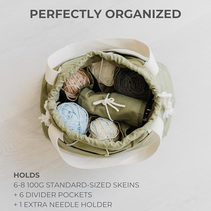 Stylish Crochet Bag Organizer for Yarn - Durable Canvas with 8 Pockets