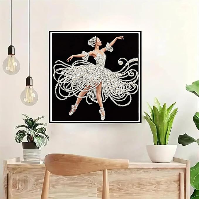 Morudeor Diamond Art Pearl Painting Kits for Adults,Special Shape Diamond Art Kits for Elegant Ballerina Dancer, DIY 3D Plastic Pearl Painting Kit for Home Decoration 12 × 12 inch