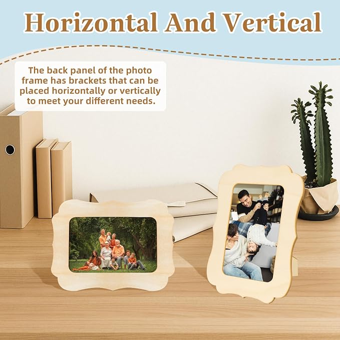 VOKOY 30 Pack Wooden Picture Frames for Crafts, 4" x 6" Photos DIY Wood Frames for Crafting,Unfinished Standing Photo Frames DIY Crafts Wood Decorate for Birthday Party Gifts, Vintage Shape