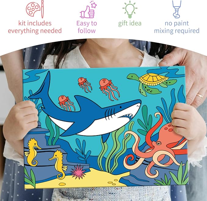 goldentime 3 Pack Kids Paint by Numbers Ages 4-8-12 Includes 8x10 inch Framed Canvas with 19 Acrylic Paints, 5 Brushes Fun and Easy Predrawn Canvas for Painting Kids