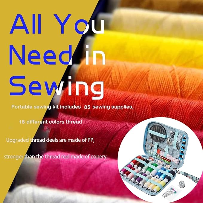 Printing Vines Sewing Project Kits,Travel Portable Sewing Set with Zipper Sewing Case,87 PCS Professional Sewing Supplies Accessory for Adults,Emergency, Home