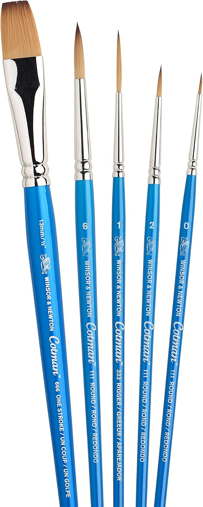 Winsor & Newton Cotman Brush Set, 5-Piece, Round, Rigger & One Stroke
