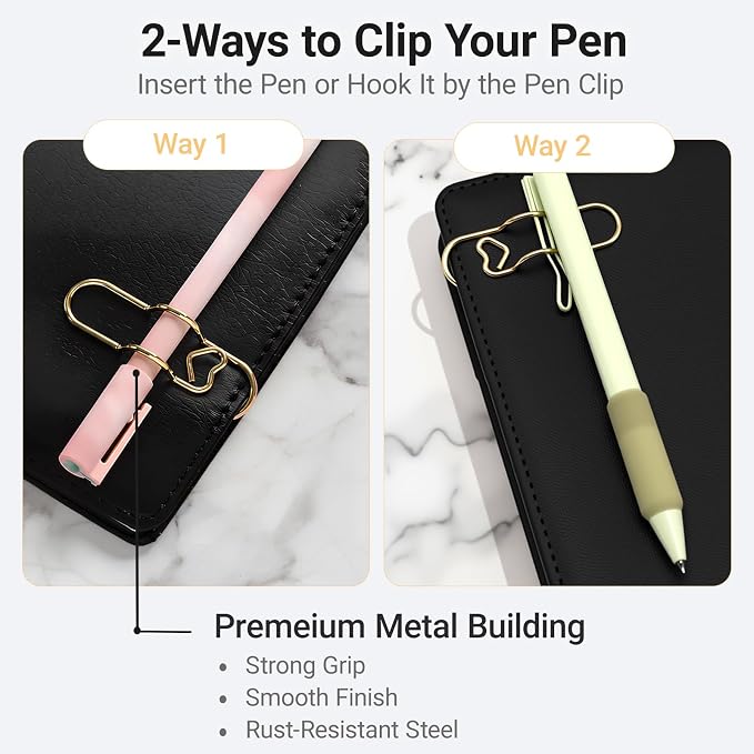 Heart Paper Clip Pen Holder for Notebooks, 9-Pack Metal Pen Clip