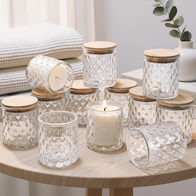 20 Pack Clear Candle Jars for Making Candles 7 oz Empty Glass Candle Holders with Bamboo Lids Cylindrical Container Jars Bulk for DIY, Table Centerpiece, Wedding Party Home Decoration