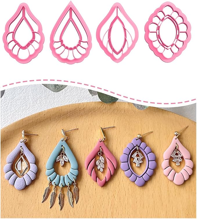 Keoker Scalloped Drop Polymer Clay Cutters,4 Shapes Polymer Clay Dangle Earring Cutters