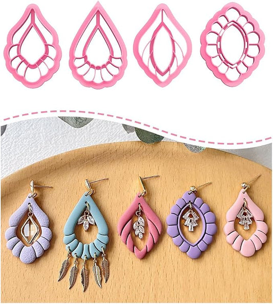 Keoker Scalloped Drop Polymer Clay Cutters,4 Shapes Polymer Clay Dangle Earring Cutters