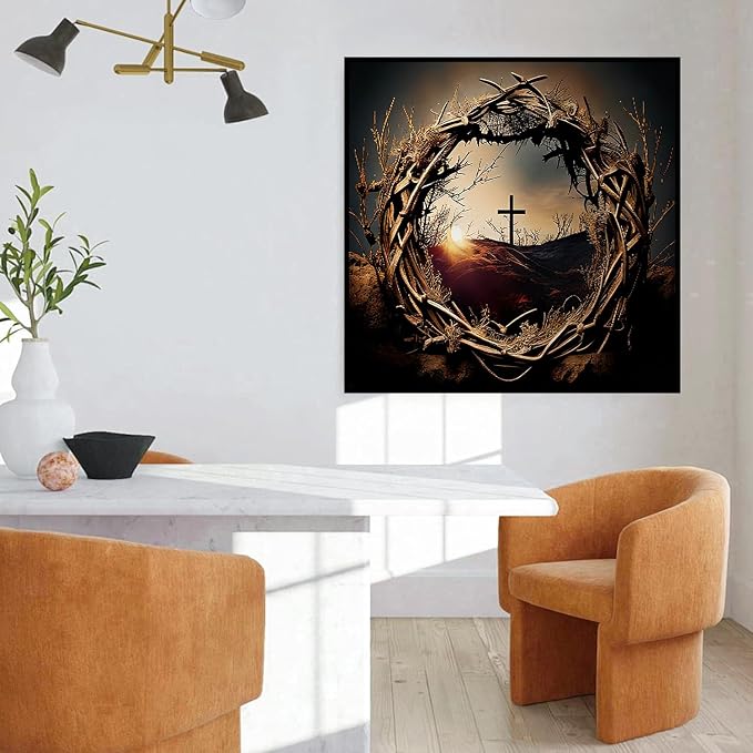 mrpwnle Diamond Art Kits for Adults Religious Cross Diamond Painting Kits | Christ Jesus Crown Thorns Diamond Art Painting Kits for Adults Beginner, DIY Round Full Drill Crafts Kit Home Decor 12x16in