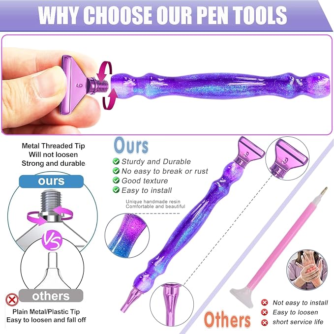 Diamond Art Pens Tools Diamond Painting Accessories Kits with Screw Metal Tips Roller Diamond Painting Pen Bead Dot Drill Pens for Diamond Art Craft Nail