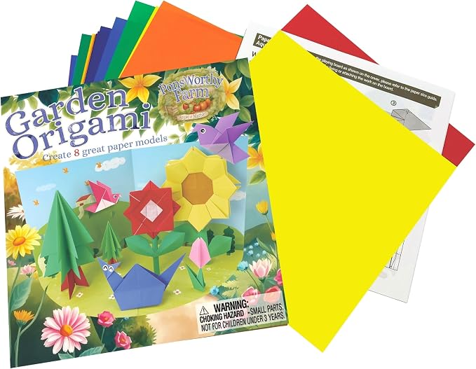 House of Marbles Garden Origami Kit for Kids - Beginner Paper Folding Craft Set with 30 Sheets, 8 Models, Stickers & Display Scene