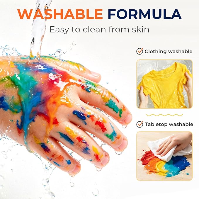 Nicpro 24 Colors Large Washable Paint Set for Kid (8.45oz), Acrylic Bulk | Paint Supplies Non Toxic Tempera Paint for Art, Craft DIY, Poster & Finger Paint, School, Home, Teacher Classroom Must Haves