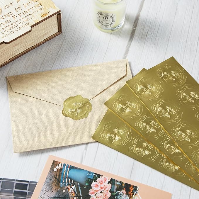 300 Pieces Embossed Gold Foil Stickers, Gold Rose