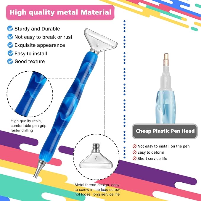 Snewvie Diamond Painting Pen Accessories Tools Set,1PCS Diamond Art Pen and 12Pcs Silver Metal Screw Thread Multi Placer Tips,Diamond Painting Drill Pens for DIY Diamond Art