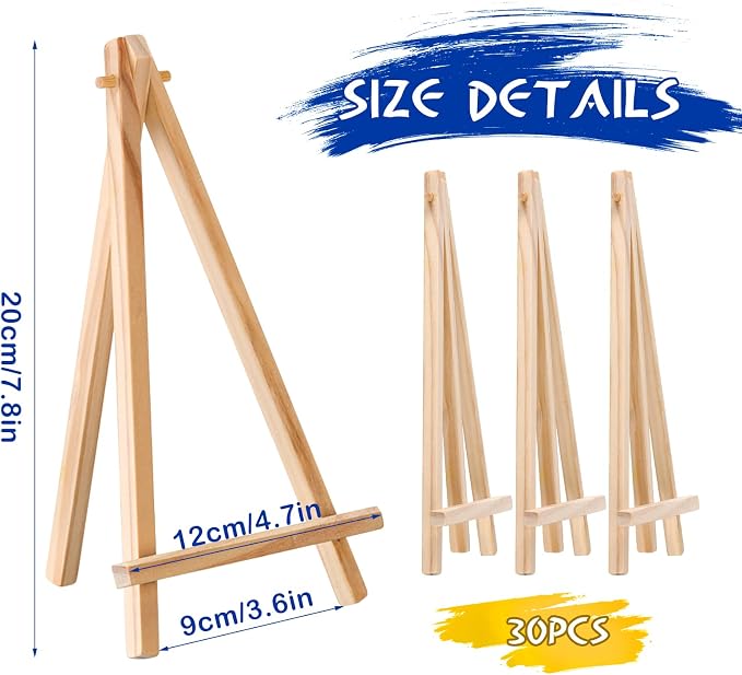 BBTO 30 Pack Wood Easels Tabletop Display Easels Art Craft Painting Easel Stand Wooden Triangle Painting Easel Arts Crafts Tripod Easels for Artist Adults Students