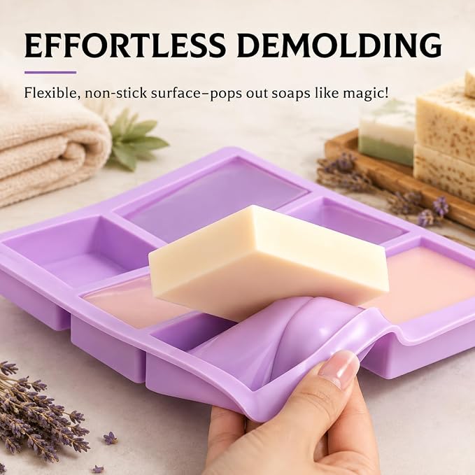 SJ Rectangle Soap Mold Set, 3-Pack 6-Cavity Silicone Soap Molds | For Homemade Craft Soap, Jelly, Chocolate & Ice Cube Trays, Food Grade Silicone, Easy Release, Reusable