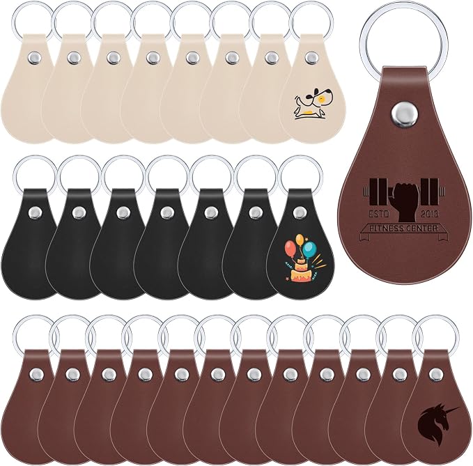 Taiyin 30 Pcs Leather Key Fob Kit PU Leather Keychain Blanks, Classic