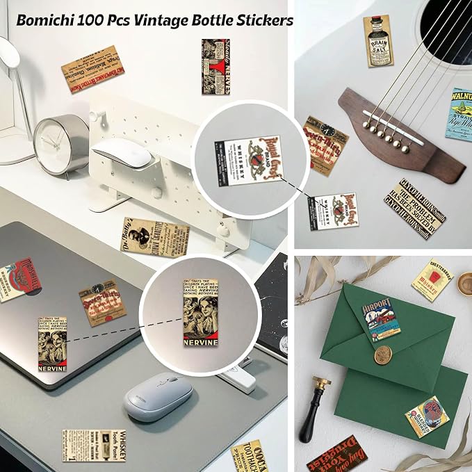 100 Pcs Vintage Wine Bottle Stickers,Liquor Bottle Lable Stickers