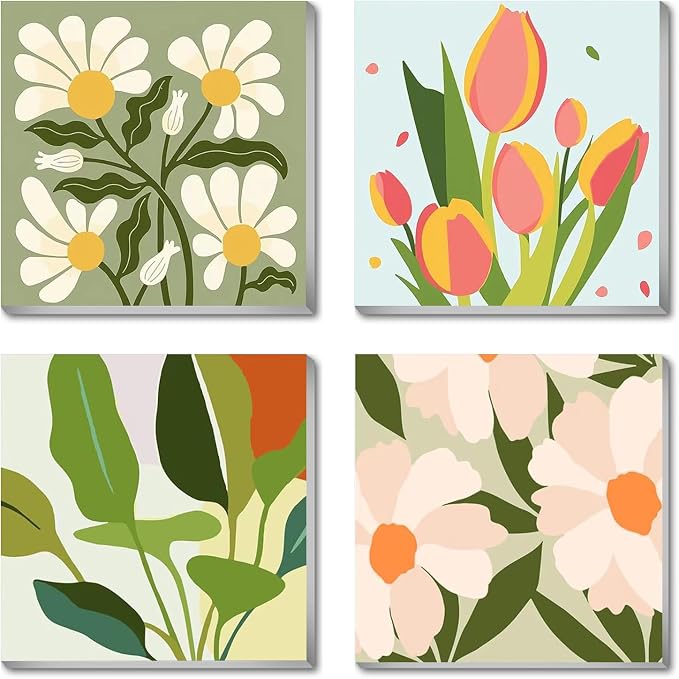 Flowers Paint by Numbers Kit for Adults, Adult Paint by Numbers Kits 8x8 in