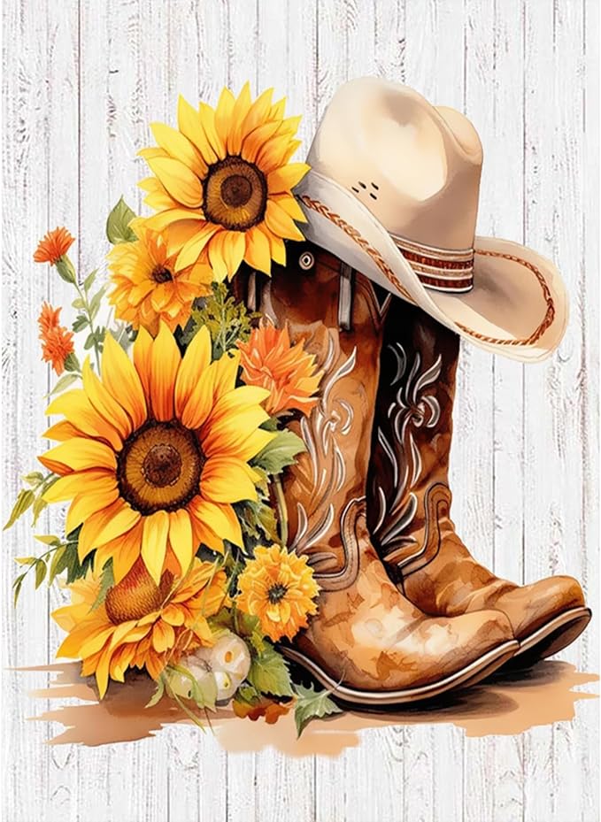 AIBOERL Diamond Art Kits for Adults，DIY Boots Diamond Painting Wall Decor | Round Drill Vintage Boots Diamond Painting for Beginners DIY Rhinestone 5D Diamond dots(Gemstone Craft)Wall Art Gift 12x16IN