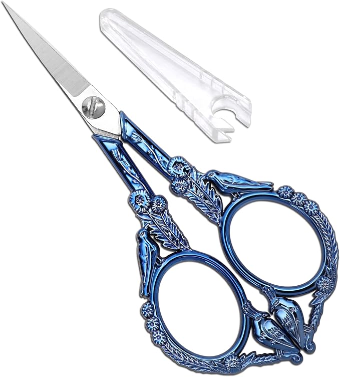 YOUGUOM Embroidery Scissors, Small Sharp Pointed Detail Shears | for Sewing, Crafting, Needlework, Cross Stitch, Yarn, Thread Cutting, 4.6in, Blue, Little Bird DIY Tools