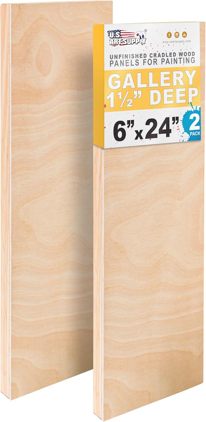 U.S. Art Supply 6" x 24" Unfinished Cradled Wood Panels for Painting
