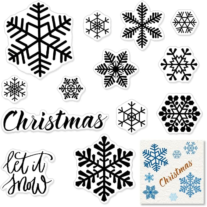 Christmas Snowflake Clear Stamps for Card Making Decoration and Scrapbooking Supplies, Xmas Theme Blessing Words with Sentiment Transparent Rubber Stamps for Paper Card Photo Album Crafting Supplies