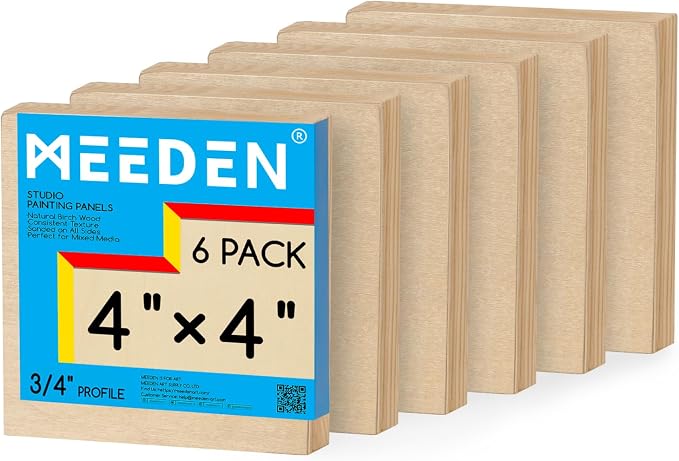 MEEDEN Unfinished Wood Canvas Board:4x4 Canvas Panel Pack of 6