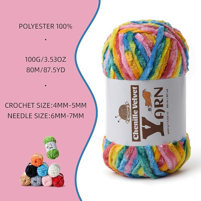 Chenille Crochet Neon Yarn 1 Pack