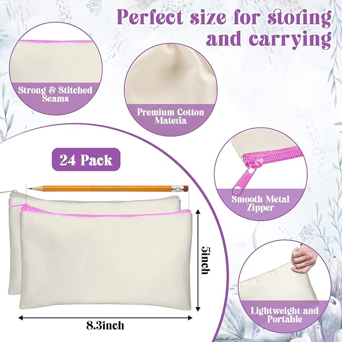 Legigo Blank Canvas Bags Zipper Pouch Makeup Bags Pencil Pouch Bulk | Multi-Purpose, Sturdy Canvas Pouch with Zipper, Cosmetic Travel Toiletry Bag for DIY Crafts, Gifts & Storage, 8.3 x 5 Inch