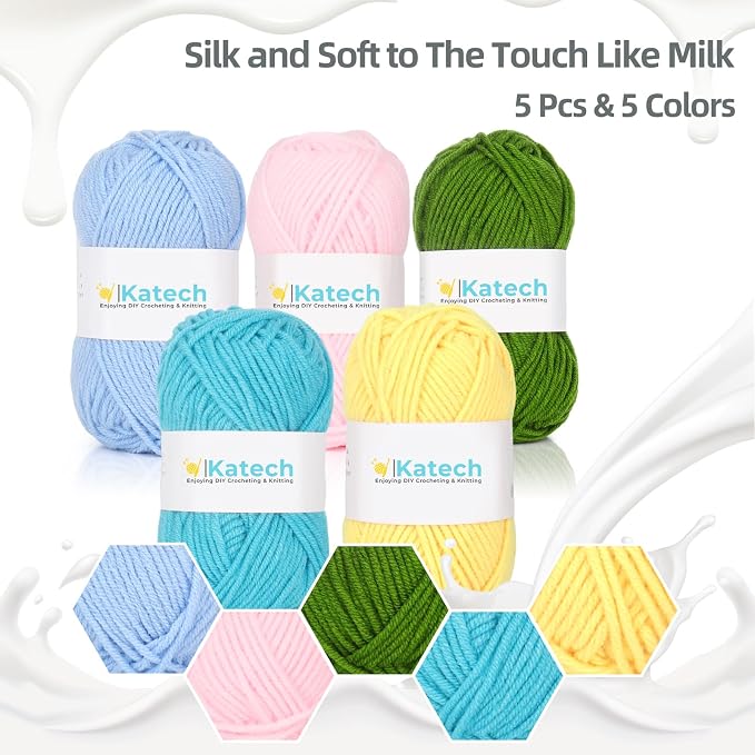 Katech Crochet Kit for Beginners-Crochet Starter Kits with Yarn w/Tutorial | Crochet Kits Includes 382 Yards Yarn Balls, Hooks, Accessories, Tutorials, Ideal Craft Gift for Kids Adults Professionals