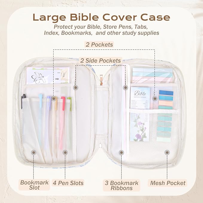 XKDOUS Bible Cover Case for Women Bible Bag Journaling Kit w/Study Supplies