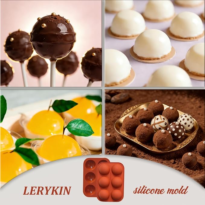 Lerykin 6 Holes Medium Semi Sphere Silicone Molds, 2 Packs Half Sphere Silicone Baking Molds for Making Chocolate, Cake, Jelly, Dome Mousse