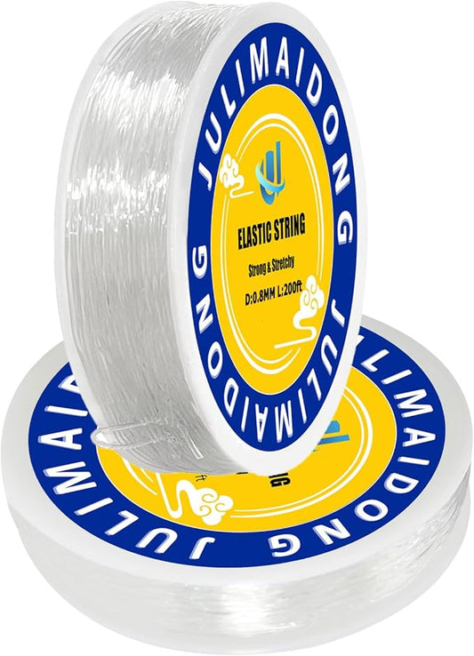 0.8mm Elastic Bracelet String Cord, Crystal Stretch Bead Cord for Bracelets Jewelry Making, Clear Stretchy Elastic String for Beading, Transparent Thread (0.8MM/400ft)