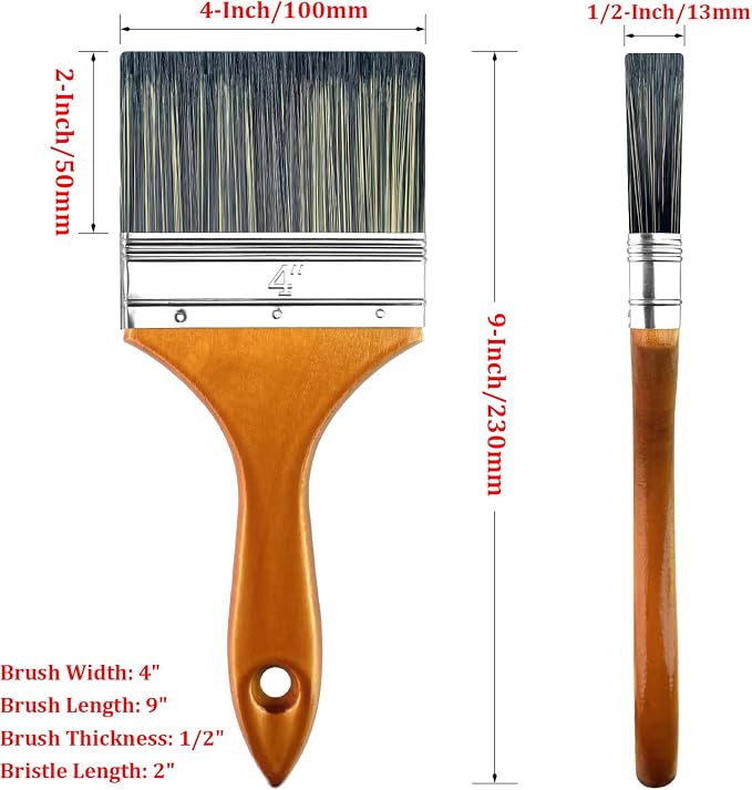 Great Andrew 4" Paint Brush Wood Handle, Large Wide Brush