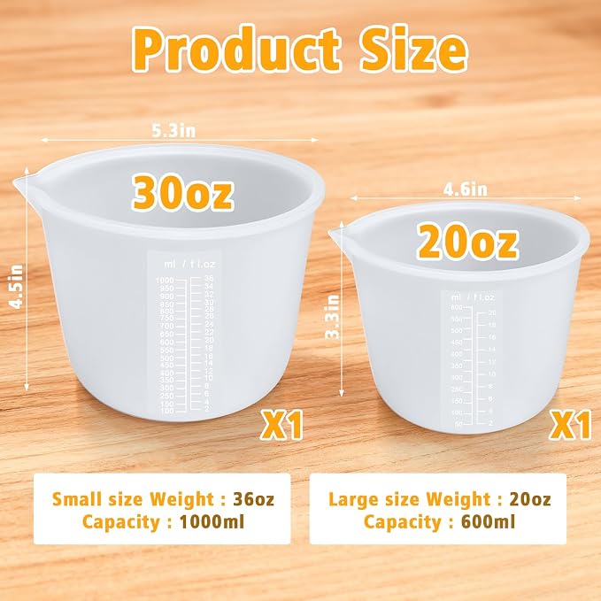 Palksky Silicone Melting Cups Set, 6PCS Chocolate Melting Pots (250ml–1L), Heat Resistant Pouring Cups for Candy, Butter & Chocolate, Reusable Baking Tools for Dipping, Decorating & DIY Molds